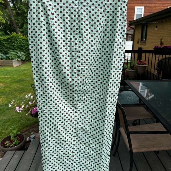 Zara Women's Linen Blend Polka Dot High Slit Midi Brown Green Skirt Size Small - Picture 7 of 7